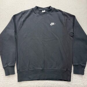 Nike Mens Crewneck Sweatshirt Black Embroidered Logo Fleece Pullover Small